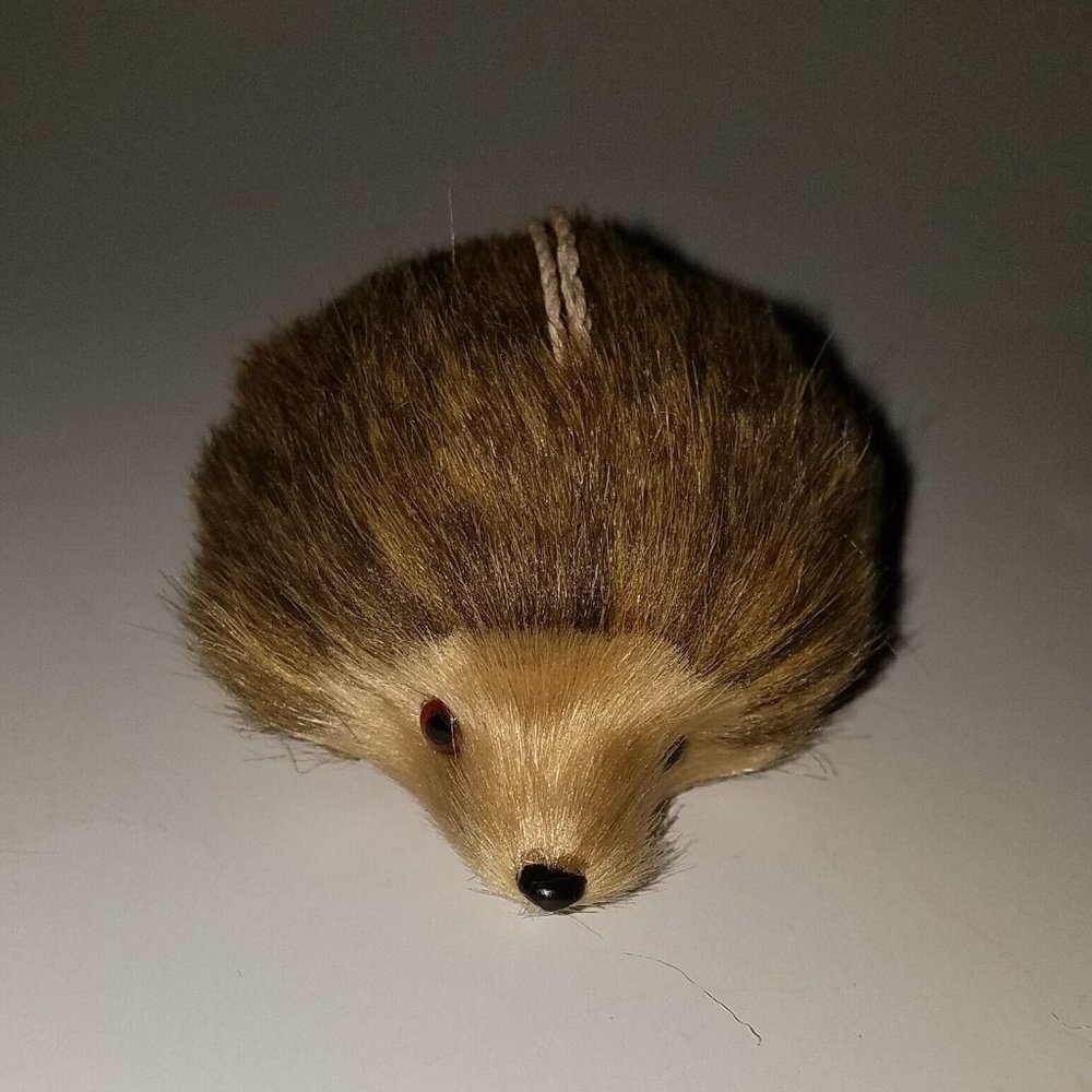 Hedgehog Ornament Figure 3.5" Long Soft Fur Brown Christmas Realistic Woodland